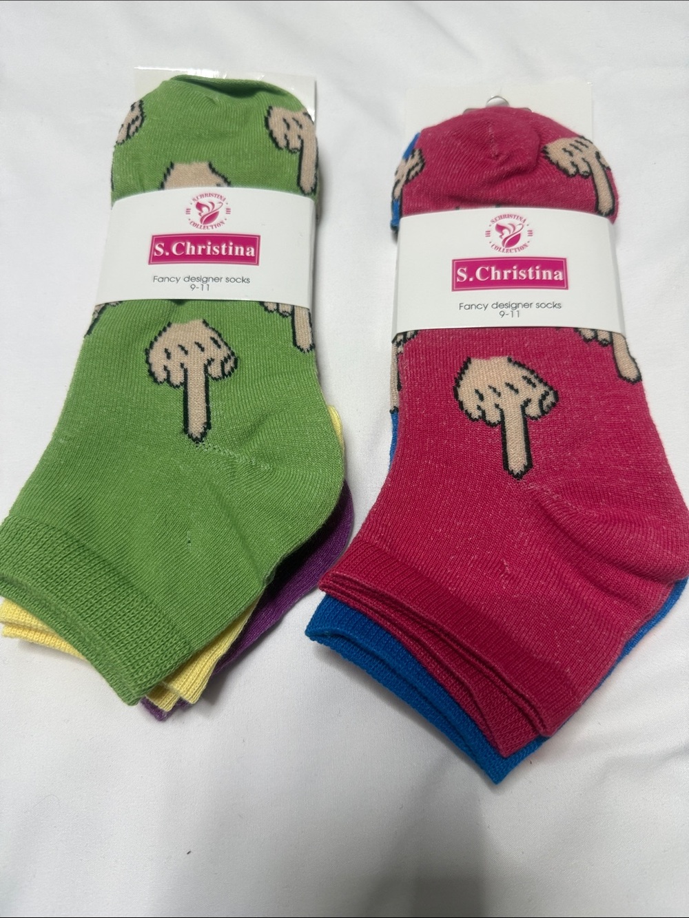 Sets of 6 pairs Christina Women’s Green & Pink Mushroom Novelty Ankle Socks